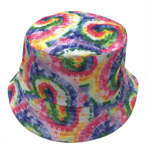 Tie-dye bucket hat pink purple green yellow beachy casual Hippie - Picture 2 of 4